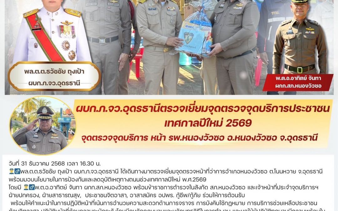 ผบก.ฯ ตรวจเยี่ยมจุดตรวจจุดบริการ หน้าที่ว่าการอำเภอหนองวัวซอ