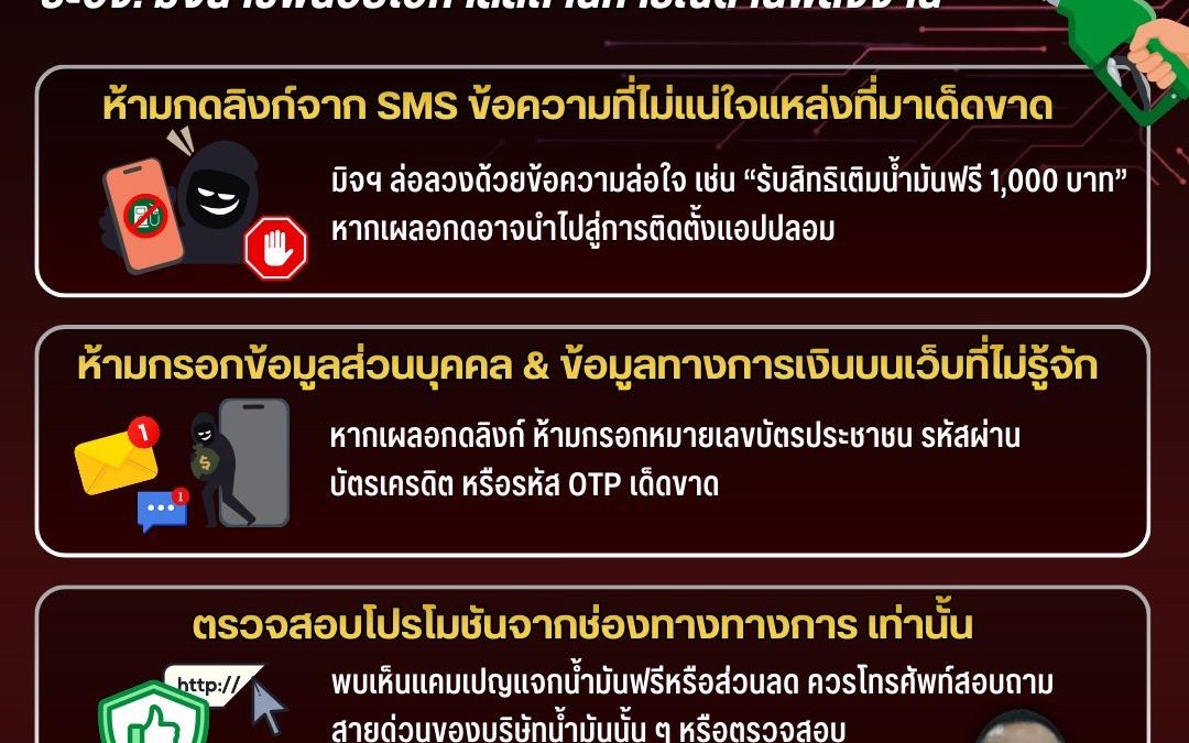 สำนักงานตำรวจแห่งชาติเตือนภัย มิจฉาชีพฉวยวิกฤตพลังงาน ส่งลิงก์หลอกแจกสิทธิ์เติมน้ำมันฟรี