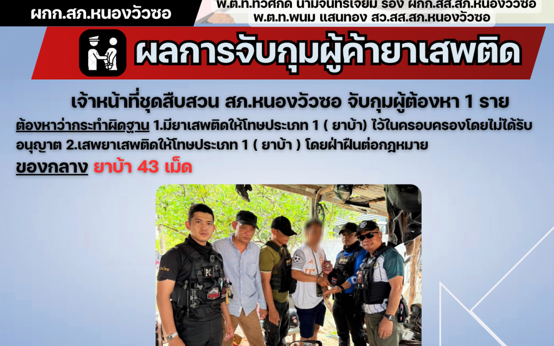 ชุดสืบสวนจับกุมผู้ต้องหา 1 ราย พร้อมยาเสพติด